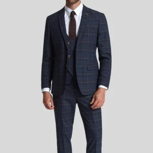 Classic Fit Men’s Plaid Checkered Slim Wedding Suit Set Single Breasted with Zipper Fly Plus Size 3 Pieces for American Market
