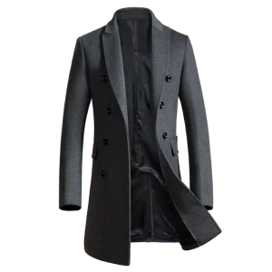 Classic Fitted Mens Black Trench Coat for Men