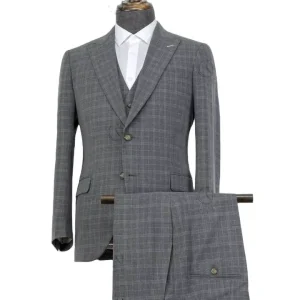 Classic Grey Men’s Formal Suit 4 Piece Blazer Waistcoat Shirt and Pant Tuxedo Wedding Business Suit