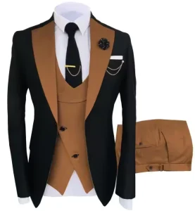 Classic Men’s 3 Piece Business Suit Formal Groom’s Dress Jacket Vest Pants Tie Pleated Front Style