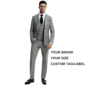 Classic Men’s Slim Fit Blazer Pants Grey Costume Wedding Prom Parties Custom Groom Tuxedos Peaked Lapel 3 Pcs Classic Men Suits