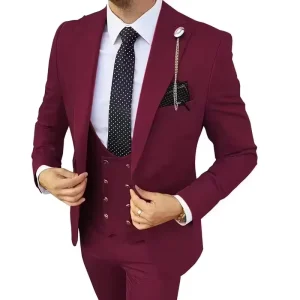 Classic Men’s Slim Fit Groom Wedding 3 Pieces Blazer Suit Set