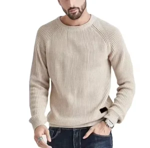 Classic Ribbed Knitwear Mens Crew Neck Solid Color Sweater Long Sleeve Pullover Cashmere Cotton Wool for Men High End