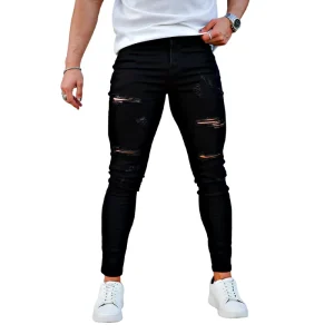 Classic Solid Color High Street Fashion Denim Trousers Slim Skinny Jeans