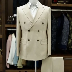 Classic Style Men’s Business Suit Slim Fit 2 Piece Bespoke Fashion Plus Size Pleated Breathable Woolen Waterproof