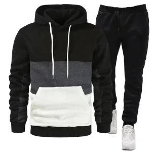 Clothing Manufacturer Custom Men’s Autumn Knitted Sporty Hooded Pullover Sweatshirt Sportswear Set