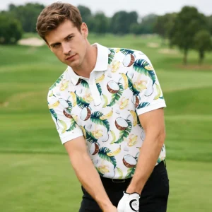 Coconut Palm Digital Print Golf Polo Shirt Men’s Lapel Breathable Quick Dry