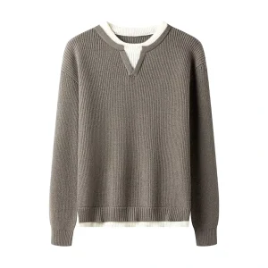 Color Block V Neck Men’s Knitwear Casual Versatile Long Sleeve Pullover Sweater Minimalist Retro Style