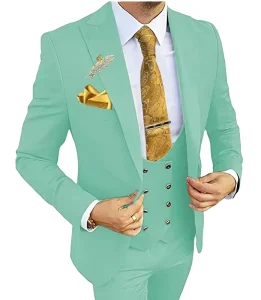 Color Double Breasted Men’s Suits Blazer Pants Set Fashion 3 Piece Breathable Plus Size Polyester Cotton Business