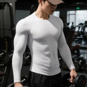 Compression Knitted Men’s Gym Clothes Quick Drying Custom Muscle Shirt Nylon Spandex Sportswear Long Sleeves Tshirt