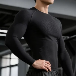 Compression Knitted Men’s Gym Clothes Quick Drying Oem Custom Muscle Shirt 97% Nylon 3% Spandex Sportswear Long Sleeves Tshirt