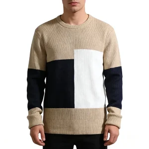 Contrast Color Sweater for Men Custom Knit Pullover Jumper Male Loose Warm Patchwork Sweaters Knitwear Men’s Clothing