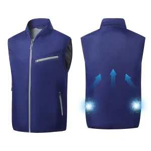 Cooling Breathable Men’s Formal Summer Outer Wear Sleeveless Vest with Zipper Closure and 2 Detachable Portable Fans
