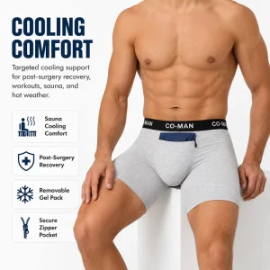 Cooling Underwear Zipper Pocket Removable Gel Pack Helps Relieve Swelling Sauna Post Surgery Workout Heat Relief Boxer Briefs