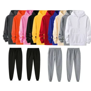 Cotton Feel 100% Polyester Sublimation Blank Sweatpants and Hoodie Set Custom Logo Men’s Womens Tracksuit Hoodie Set