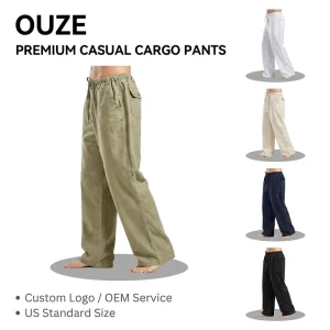 Cotton Linen Casual Pants Solid Color Plus Size Linen Clothing Men Pants With Pocket