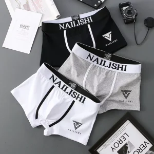 Cotton Men’s Underwear Boxer Shorts Printed Color Matching Mid-Waist Boxer Briefs