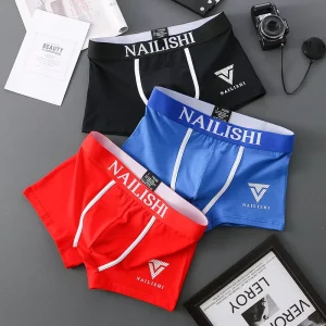 Cotton Mid Waist Knitted Square Underwear Thin Breathable Quick Drying Underwear Men’s Cool High Elasticity Flat Panties