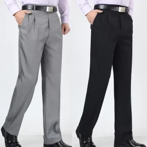 Cotton New Men Solid Color Office Casual Wide Leg Work Dress Comfy Pants Men’s Business Formal Long Trousers Pants