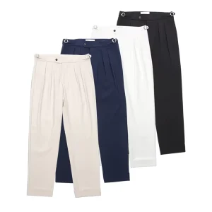 Cotton Solid Twill Buckled Pleated Pants Custom Men’s Office Wear Long Regular Straight Chino Khaki Trousers for Men