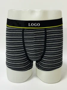 Cotton Spandex Men Mid-Rise Knitted Boxer Briefs Striped Pattern Breathable Anti-Bacterial Comfort Waist Underwear