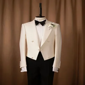 Cream Groom Style Custom Men’s Polyester Blazer Fluid Wrinkle Resistant Fabric Suit Ideal For Wedding Party Formal Gala Attire