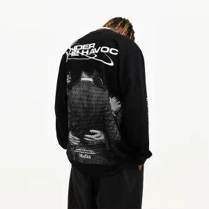 Crew Neck Casual Printed Sweatshirts Oversized Cotton Trendy Street Style Hip Hop Long Sleeve T-Shirt Men