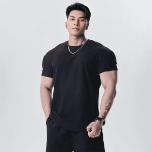 Crewneck Short-sleeved T-shirt Men’s Summer Sports Casual O-Neck Fitness Training Top Solid Blank