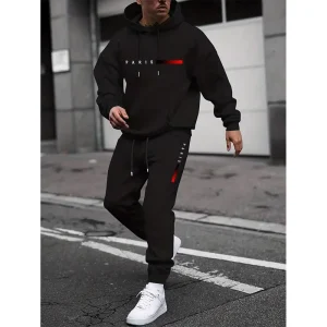 Cross Border Casual Men’s Pullover Hooded Sweatshirt Printed Logo Letter Loose Sportswear Set Polyester Cotton Spring