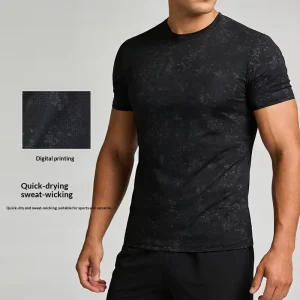 Cross border Digital Printing Ice Silk Cool Quick drying Nylon Spandex Clothes Men’s Running Sports T shirt Breathable Elastic