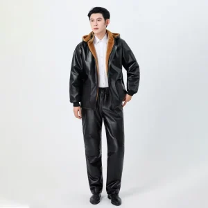 Cross border Supply Windproof Warm Low Temperature Warehouse Staff Men’s Leather Jackets and Pants