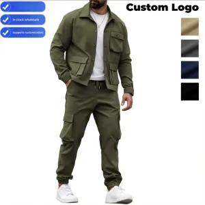 Cross border for Summer American style Heavy duty Men’s Vintage Workwear Jacket Multiple Pockets Trendy Tough Guy Pants Set