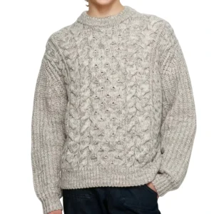 Custom 100% Cotton Cable Knit Men Sweater Crew Neck Heavyweight Winter Preppy Fashion Style Pullover Knitwear