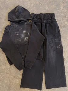 Custom 100% Cotton France Terry Double Waist DTG Men’s Hoodie Sweatpants Track Suit Winter Distressed Breathable Knit Tracksuit