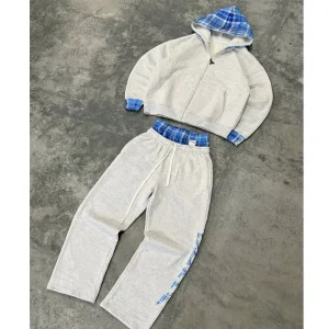 Custom 100% Cotton Men’s Jogger Sweatsuit Sets Hoodie and Double Waist Sweatpants Tracksuit for Men