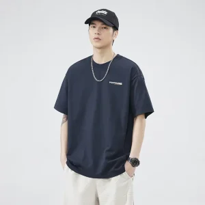 Custom 100% Cotton Men’s T Shirt Sports Casual Outdoor Solid Navy Oversized Anti Shrink Sizes L to 3XL