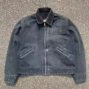 Custom 100% Cotton Woven Worsted Distressed Canvas Breathable Autumn Jacket Men Acid Washed Button-up Coat Pockets
