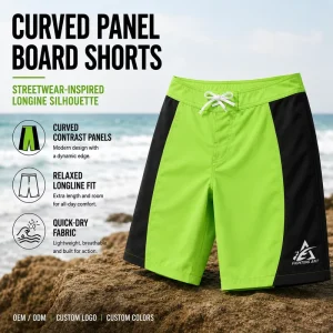 Custom 100% Polyester Breathable Curved Side Panels Beach Shorts OEM Manufacturer Streetwear Men’s Longline Loose Board Shorts