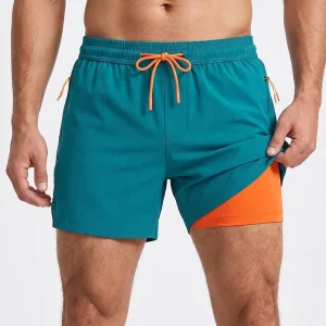 Custom 2 In 1 Men’s 5” Athletic Moisture Wicking Running Shorts Basketball Tennis Gym Workout Shorts With Liner Zipper Pockets