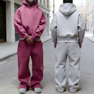Custom 300-600 GSM Oversized Cotton Polyester Men’s Hoodies Tracksuit Streetwear Heavyweight Blank Sweatpants and Hoodie Set
