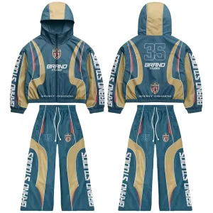 Custom Acid Wash Flared Tracksuits Zip up 500 GSM Straight Leg Jogging Suit Distressed Sweatsuit Hoodies and Sweatpants Sets Men