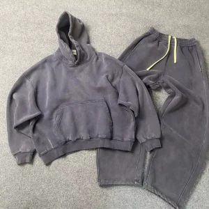 Custom Acid Wash Fleece Streetwear Patch Embroidery Blank Boxy Hoodie And Baggy Sweatpants Men Sets Clothing Manufacturers
