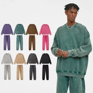Custom Acid Wash Sun Faded Distressed Plus Size Men’s Hoodies & Sweatshirts Drop Shoulder Plain Sweatshirt Set
