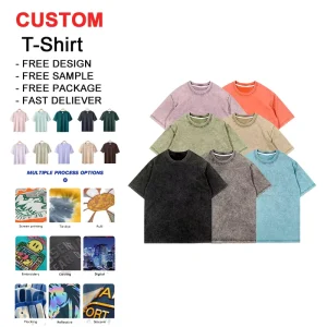 Custom Acid Washed Oversize Hip Hop Men’s T Shirt Digital Print 100% Cotton Heavyweight Fabric Solid Pattern Short Sleeve T Shirt