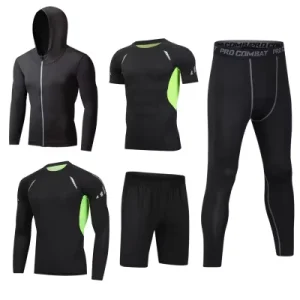 Custom Active Wear Compression Set Polyester Quick Dry Elastic 5pcs Workout Clothing Fitness Apparel Men Gym Wear