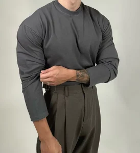 Custom Activewear 100% Cotton Men’s Washed Workout GYM for Muscle Men Printed Solid Casual T Shirt Long Sleeves