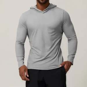Custom Activewear Quick-dry Men’s Washed GYM Wear Simple Style Solid Casual Thin T-Shirt Hooded Long-sleeved Shirt