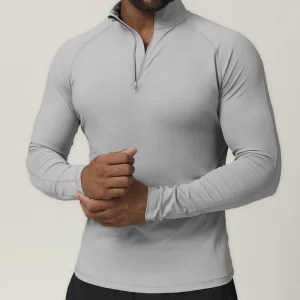 Custom Activewear Quick-dry Men’s Washed GYM Wear a Quarter Zipper Solid Casual T-Shirt Long Sleeves