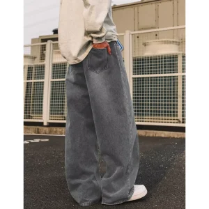 Custom American Style Retro Woven Medium Mid Waist Old Wide Leg Jeans Men’s Spring Basic Loose Straight Pants Denim