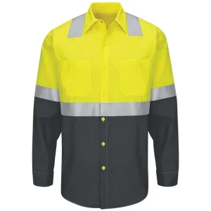 Custom Anti Static Breathable Cotton Men’s Yellow Hi Vis Long Sleeve Reflective Safety Work Shirt